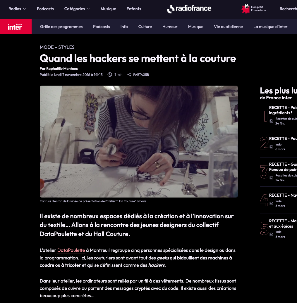 France Inter - Quand les hackers se mettent a la couture